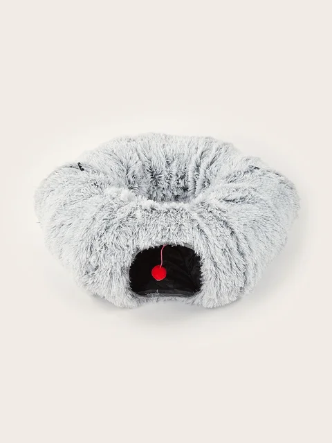 Winter Plush Cat Bed with Tunnel for Indoor Cats, Multifunctional Cat Tunnel Bed with Peephole, Fluffy Donut Cat Bed with Tunnel 4