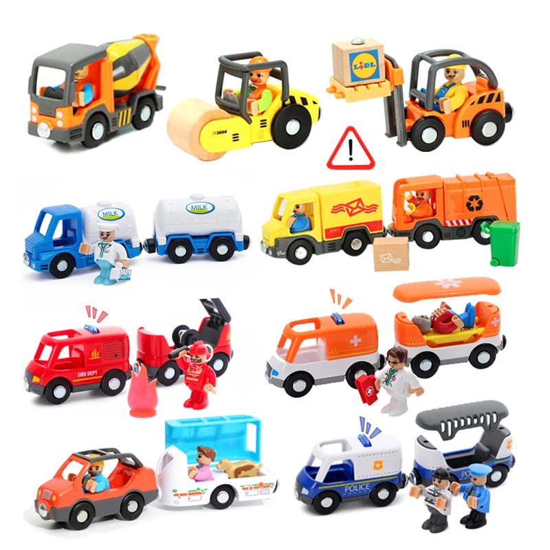 Sound and Light Magnetic Toy Car Ambulance Fire Truck Rescue Rail Car Game Scene Fit Wood Track Children Train Toy Gift