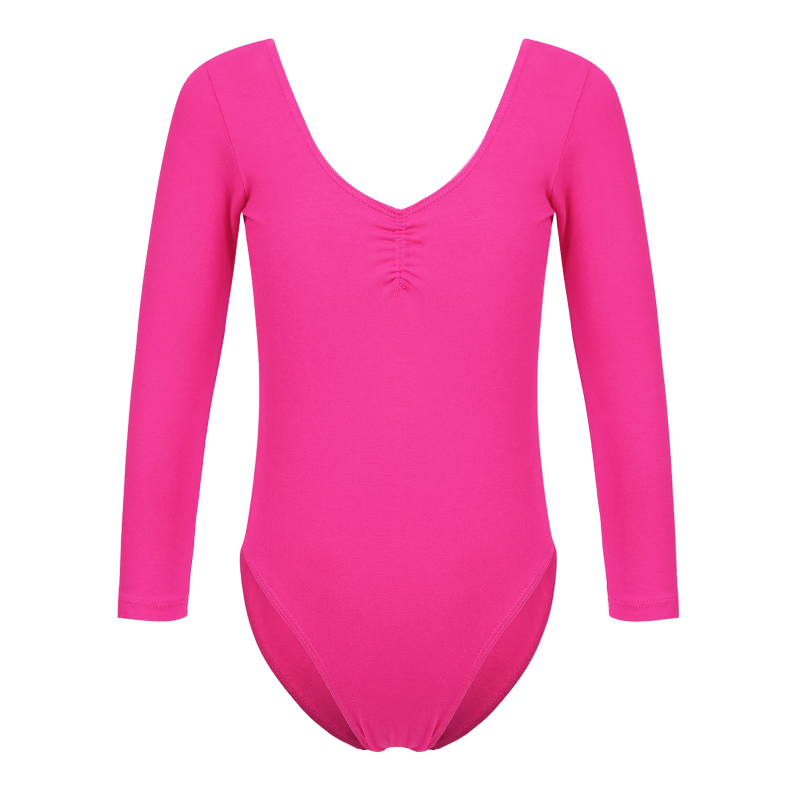 Toddler Kids Girls Ballet Leotards Dance Costumes Gymnastic Dancewear Long Sleeve V Neck Ruched Front Leotards Practice Bodysuit