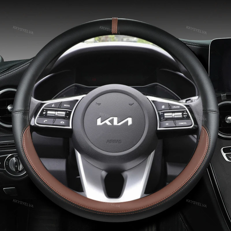 Car Steering Wheel Cover 38cm 15" Leather For Kia Sportage Sid Rio 3 Soul Sportage Ceed Sorento Cerato K2 K3 K4 K5 KX3 KX5 2022 — view 3