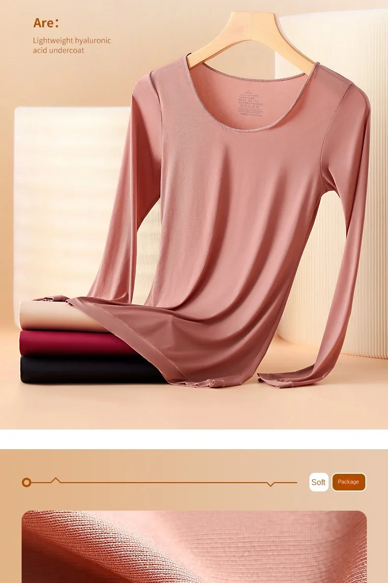 Damen-Thermounterwäsche, Herbst-Winter-Bottom-Shirt, langärmeliges T-Shirt, dünnes Thermo-Top, zweite Damen-Thermohaut, L-XL – Detail 5