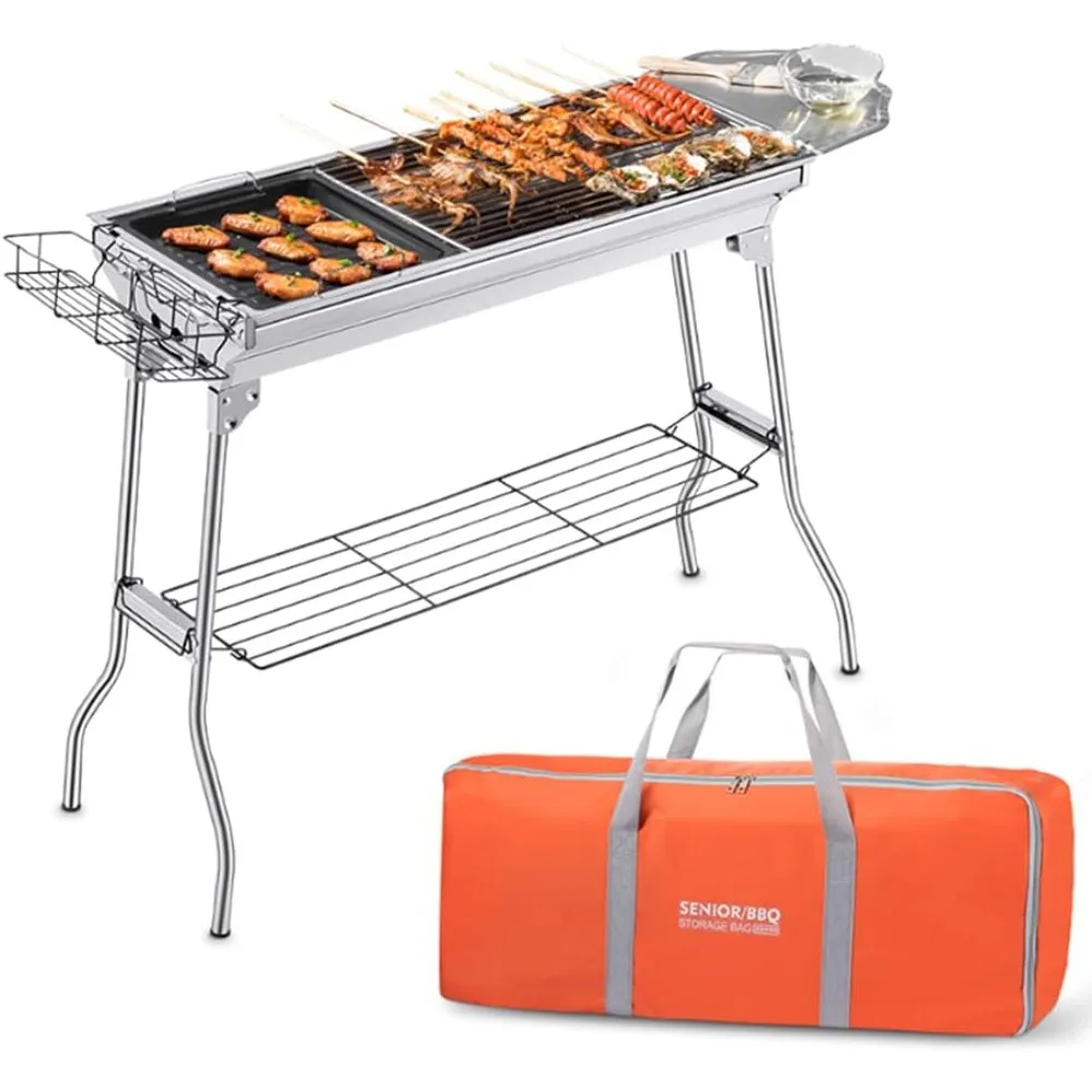 

Portable Charcoal Grill,Outdoor BBQ Grill for Christmas Picnic, Thanksgiving Family Gathering and Backyard Barbecue,With Storage