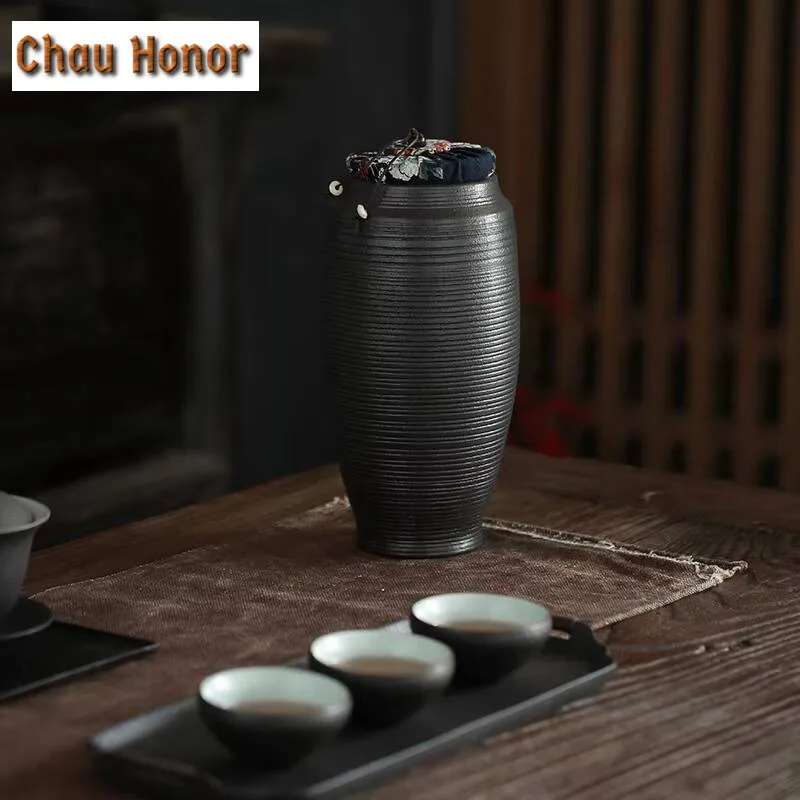 Large Capacity Black Pottery Tea Can Portable Sealed Jar Travel Tea Caddy Storage Spice Tea Boxes Candy Storage Tank Home Decor