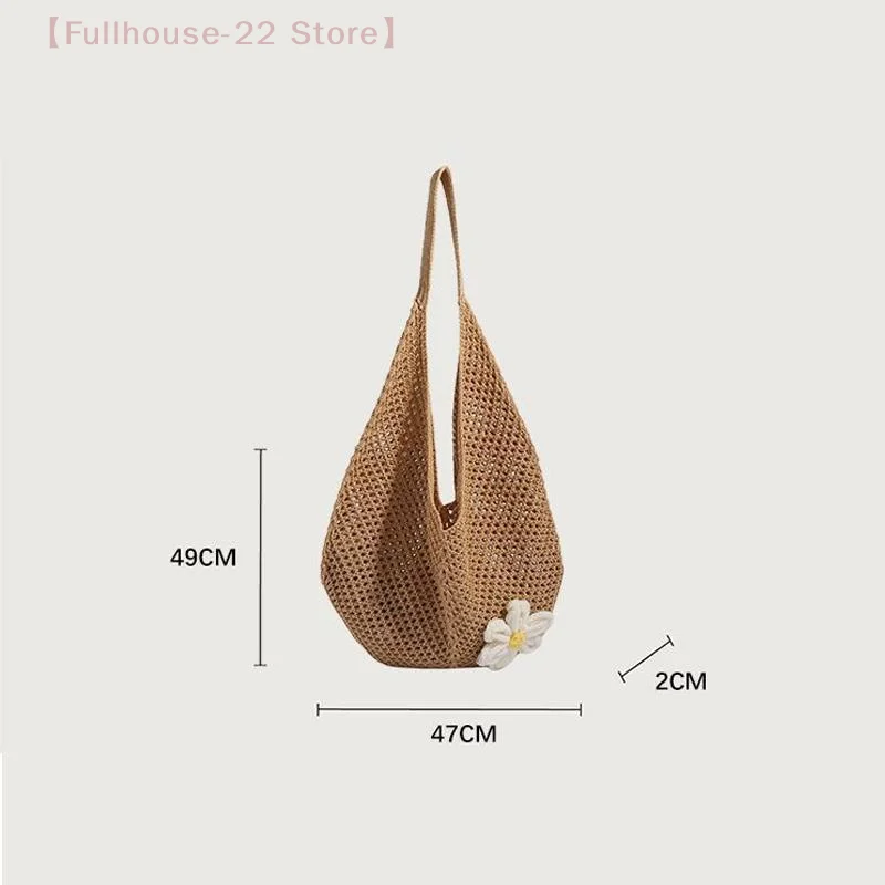 【MAX-22】Out Weave Knitted Bag Bohemian Style Beach Handbag Casual Knitted Wicker Woven Ladies Handmade Beach Tote Bag 6