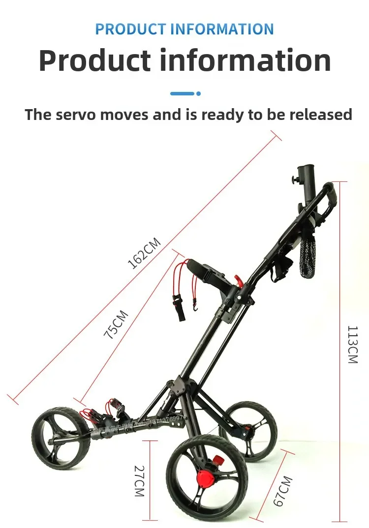 Golf Cart Three Wheels Aluminum Alloy Pull Foldable Lightweight and sturdy Smooth wheels