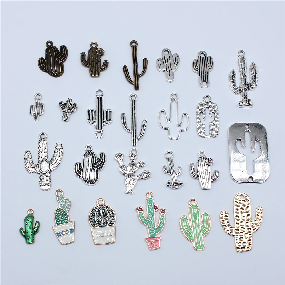 

10pcs Cactus Charms For Jewelry Making Tibetan Bronze Silver Color Pendants Antique Jewelry Making DIY Handmade Craft