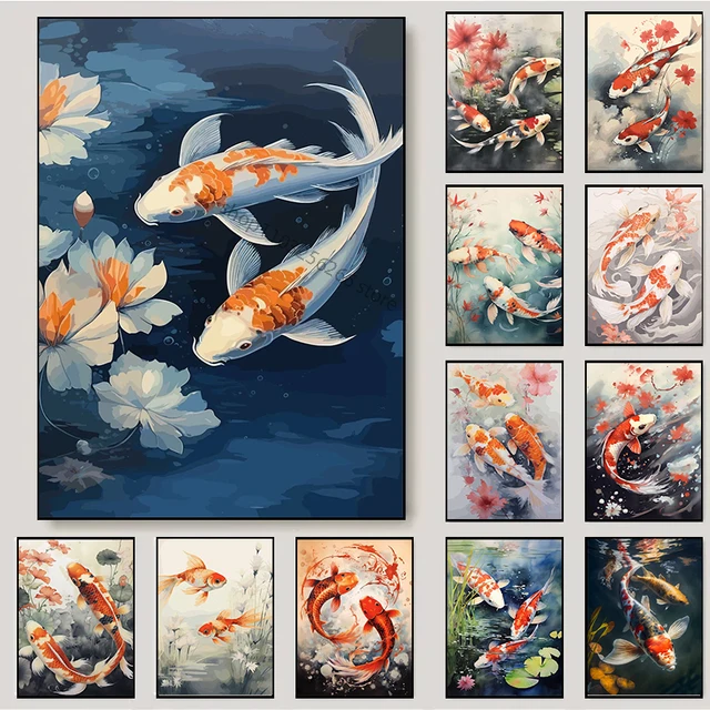 일본 행운의 빨간 잉어 물고기 포스터 거실을 화려하게 아름답게 만들어줄 아트워크