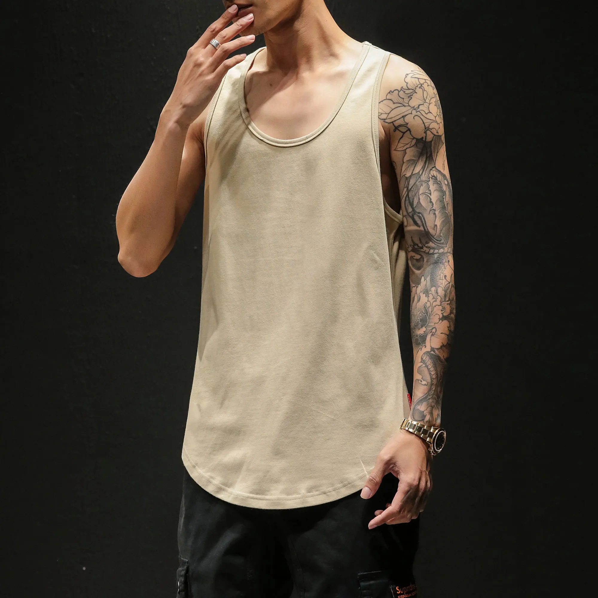 

2023 100% Cotton Summer Fashion Men's Tank Tops Sleeveless T Shirt Loose Casual Solid Tank Top Breathable Streetwears 5XL