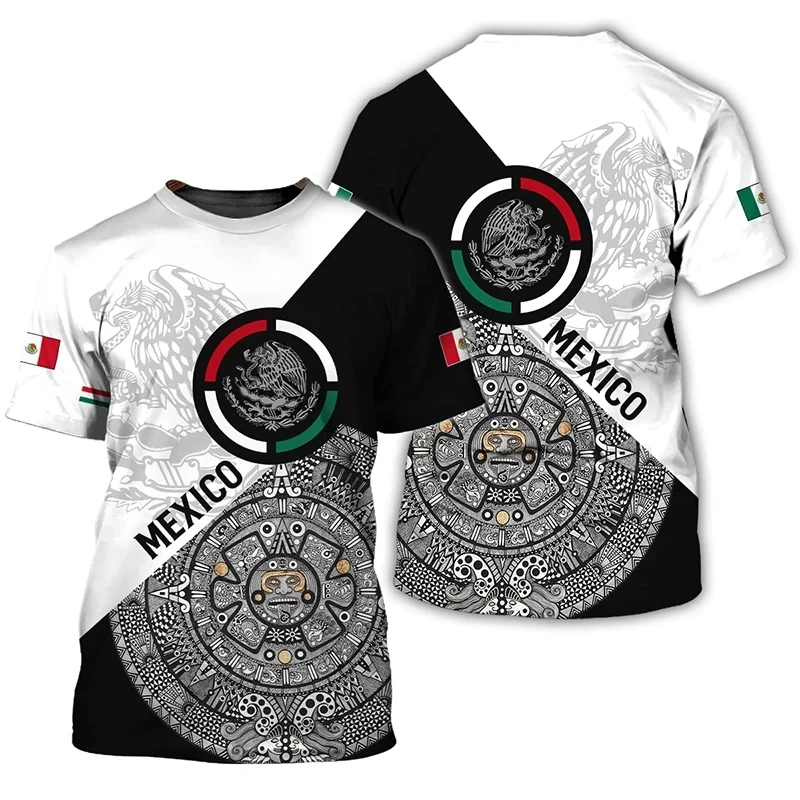 

2023 New Mexican Flag Pattern Printed Men's T-shirt Street Fashion Harajuku Round Neck Comfortable Plus Size Top