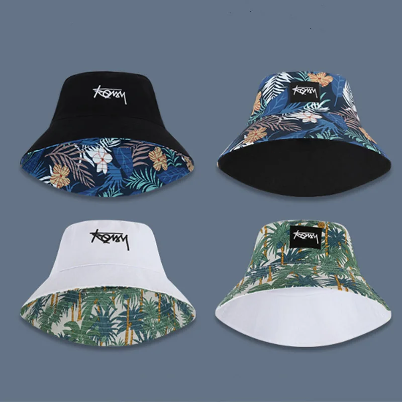 Spring Summer Wide Brim Bucket Hat Women Men Korean Letter Embroidery Outdoor Sun Hats Double Side Wear Fisherman Panama_voghion.com
