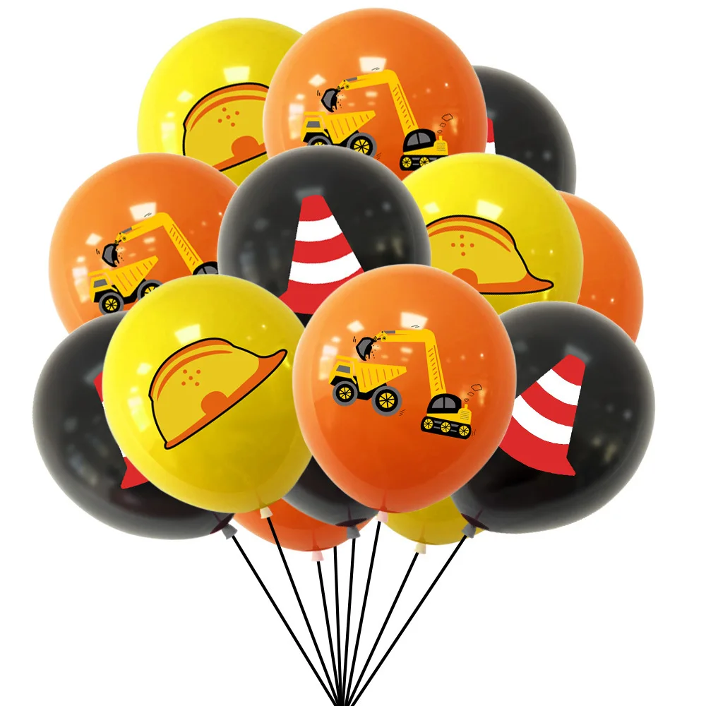 1set Construction Bulldozer Series Disposable Tableware Paper Cups Plates Truck Balloons For Boy's Birthday DIY Party Decoration 