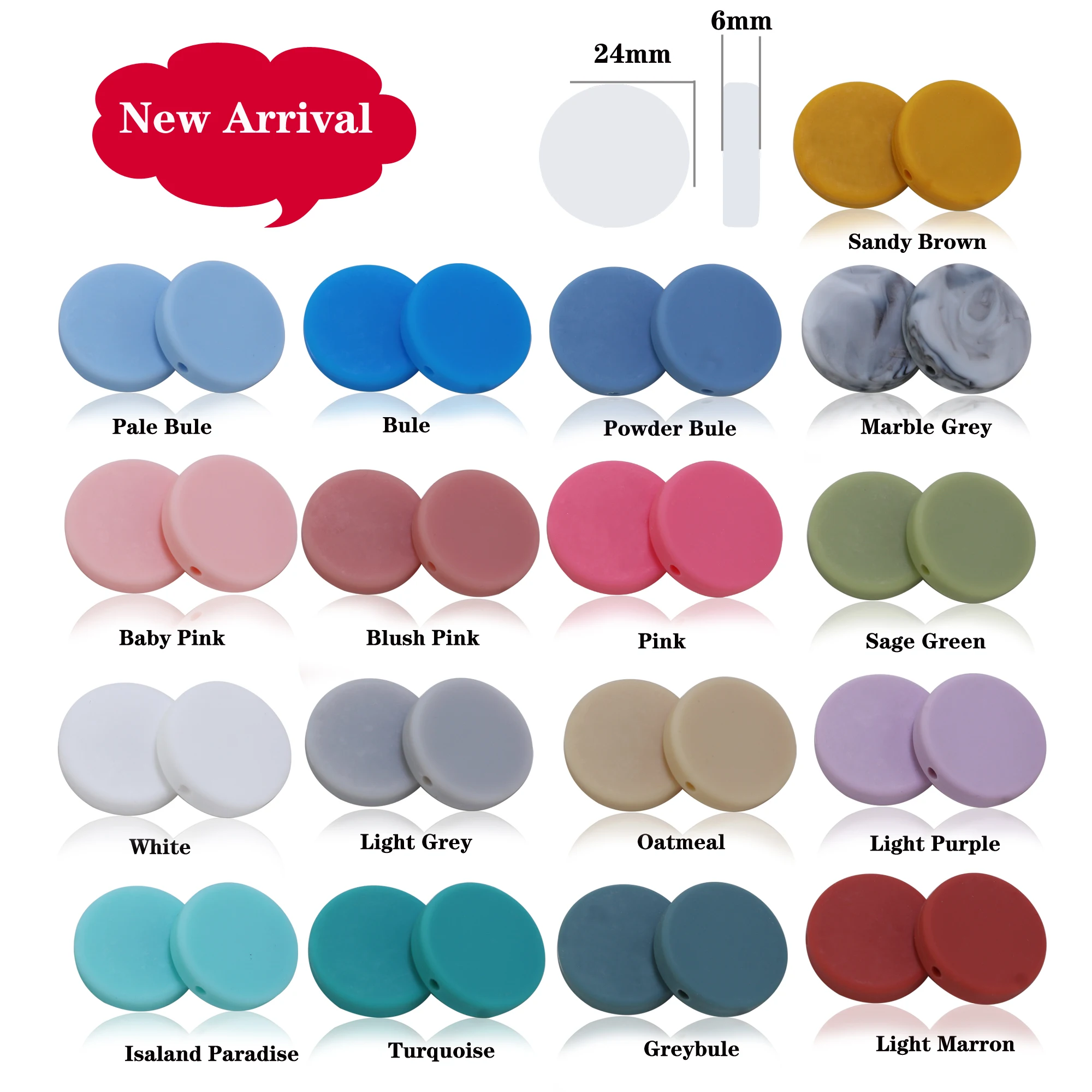 Customized Print Logo 50pcs 100pcs Silicone Beads Coin Flat Soft