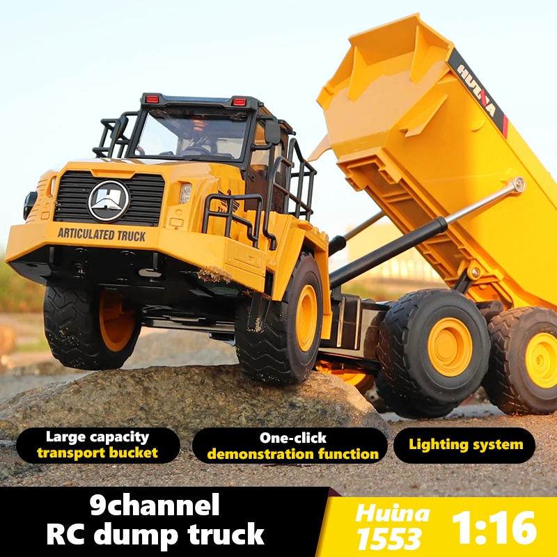 Huina 1553 1/18 Rc Truck Dumper Excavator Crawler 9Ch 2.4G Radio Controlled Car Electric Vehicle Tractor Model Toys for Boy Gift 5