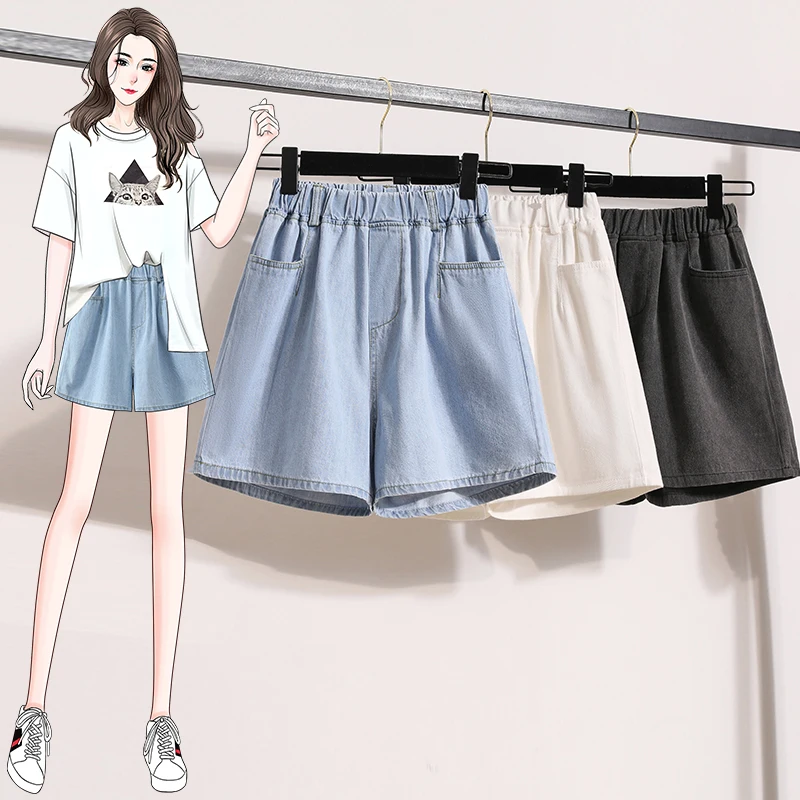 

2024 Women's Summer Fashion Thin High Waist Shorts Female Loose Wide-leg Short Pants Ladies Solid Color Denim Shorts K20