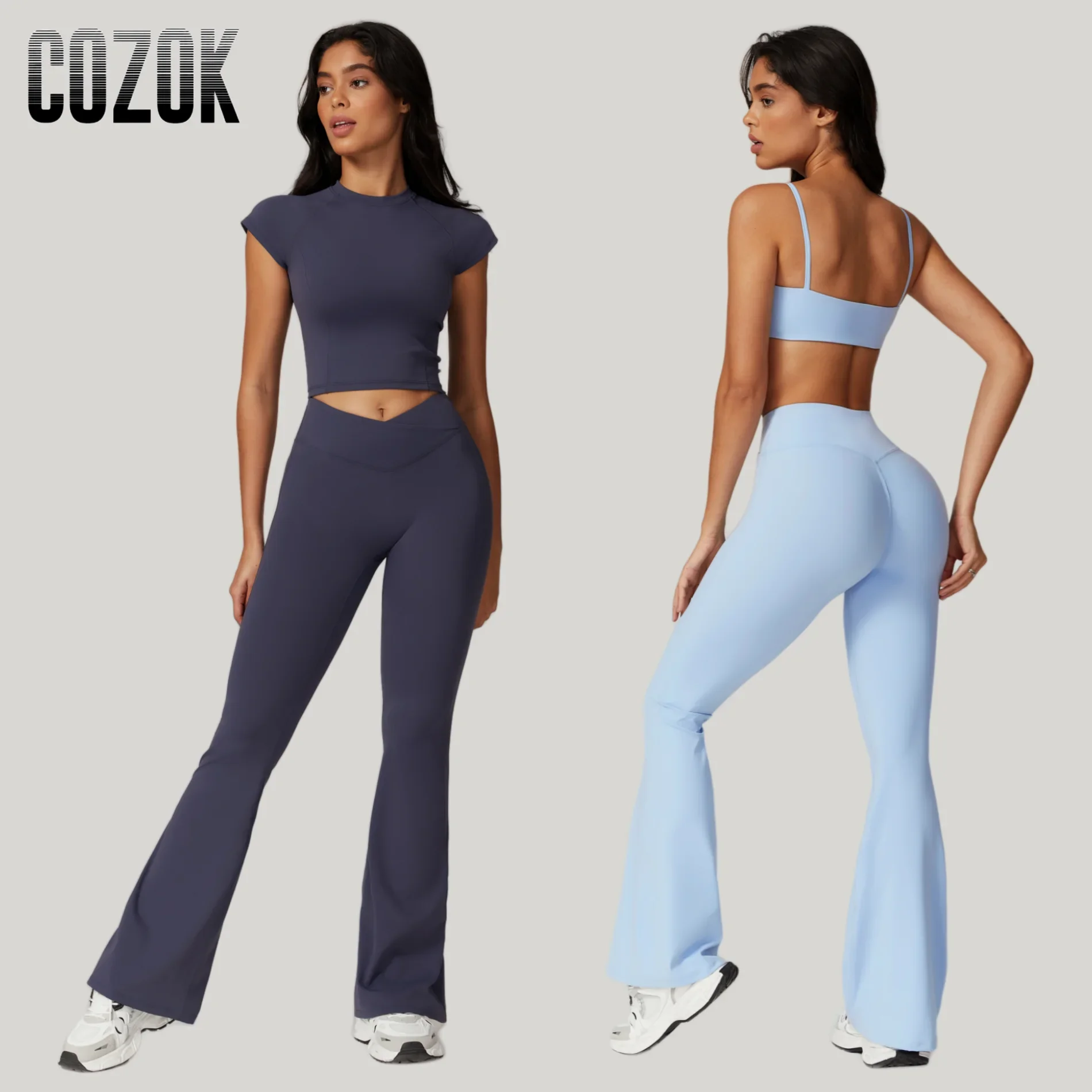 1/2/3Pcs Workout Sets Womens 2024 Gym Sportswear Short Sleeve Sports Bra High Waist Flare Leggings Yoga Pants Workout Clothes