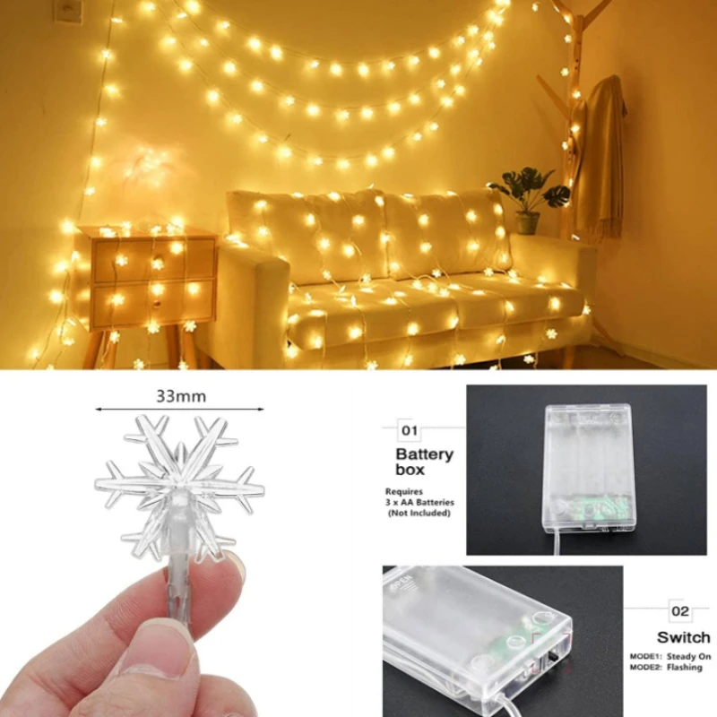 Snowflake LED Lights Christmas Decoration Home Xmas Tree Hanging Garland Christmas Ornaments Navidad Noel New Year Gift