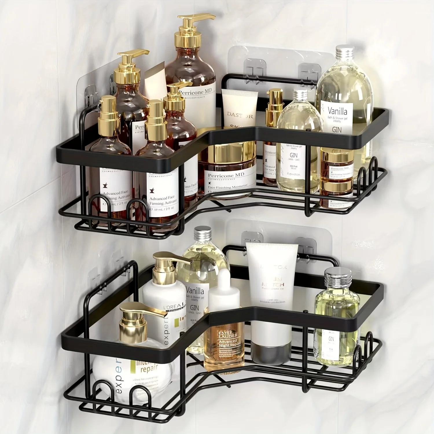 Easy-Install Black Triangle Shower Caddy-No-Drill, Wall-Mounted Bathroom Corner Rack With Powder-Coated Finish