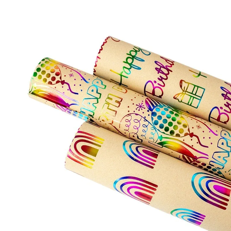 17" X 144" Wrapping Craft Paper Roll Colorful Happy Birthday with Glitter Metallic Foil Shine for Birthday Wedding Baby Shower Craft paper Gift wrapping paper Handmade craft paper Handmade paper Diy craft materials