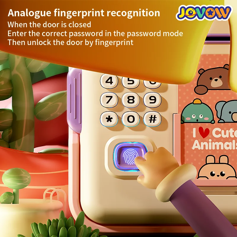 Electronic Password Fingerprint Unlock Money Box Coins Cash Saving Money Box Code Key Lock Music Piggy Bank Mini Safe Child Gift 3