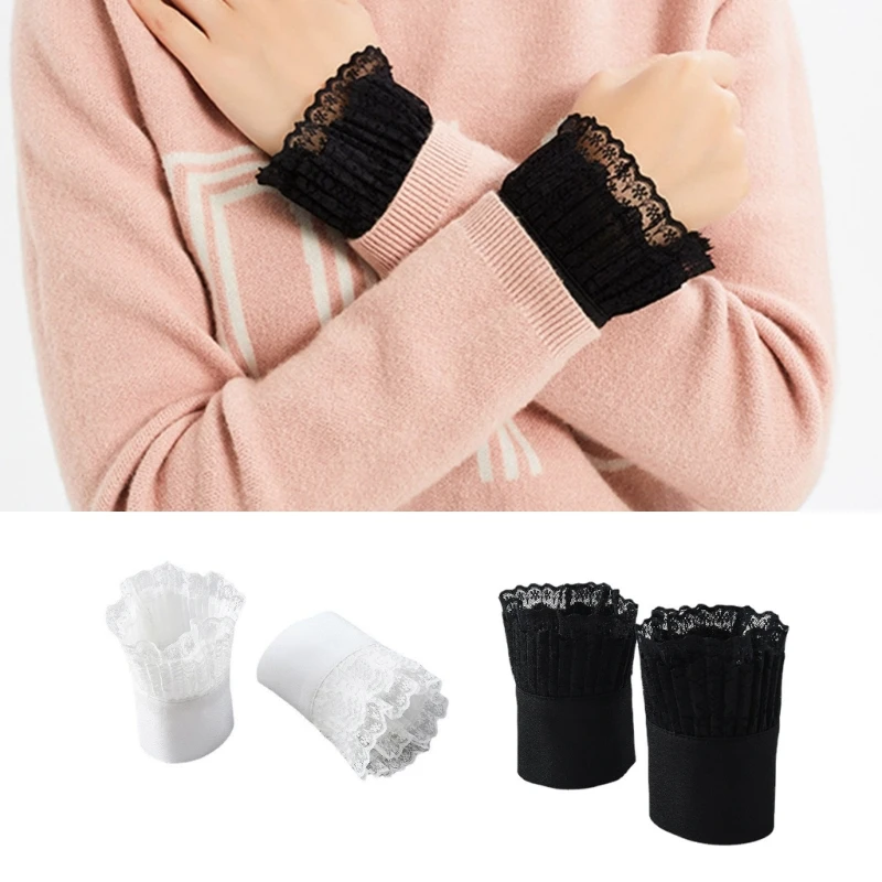 

Elastic Layered Wrist Cuffs Spring Summer Blouses Removable Fake Sleeves Flounces Wrist Cuffs for Women Teens Girls