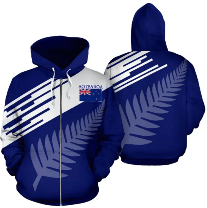 Sudadera con capucha de Nueva Zelanda Silver Fern con cremallera y estampado 3D para hombre, camisetas Y2k, novedad en sudaderas y sudaderas, sudaderas con capucha, abrigo deportivo