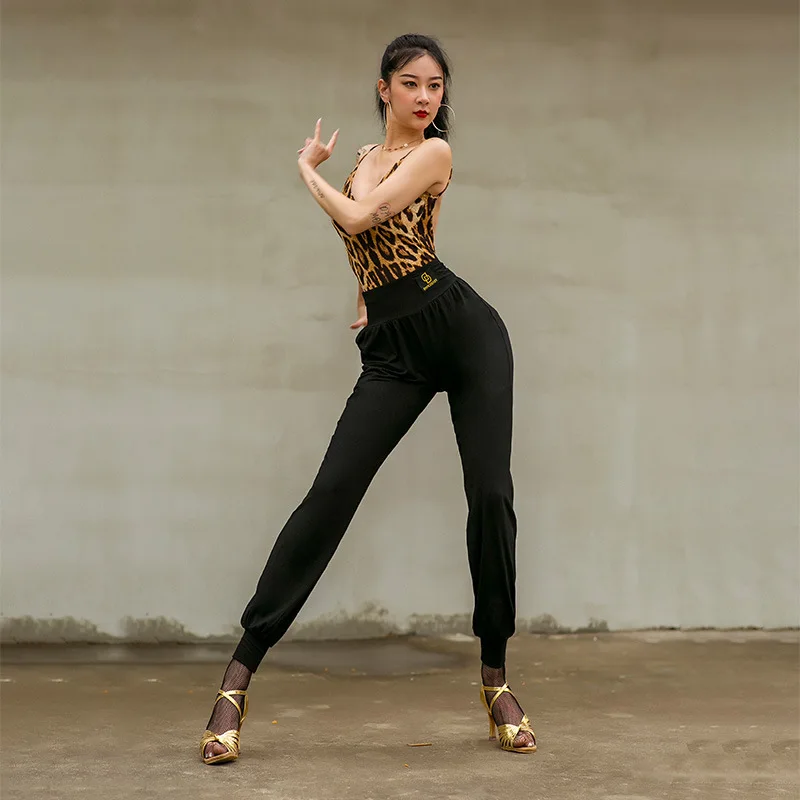 

1pcs/lot Leopard black Latin Dance Dress Women Latin Dance Trousers Ballroom Tango Chacha Performamnce Dancing Pants