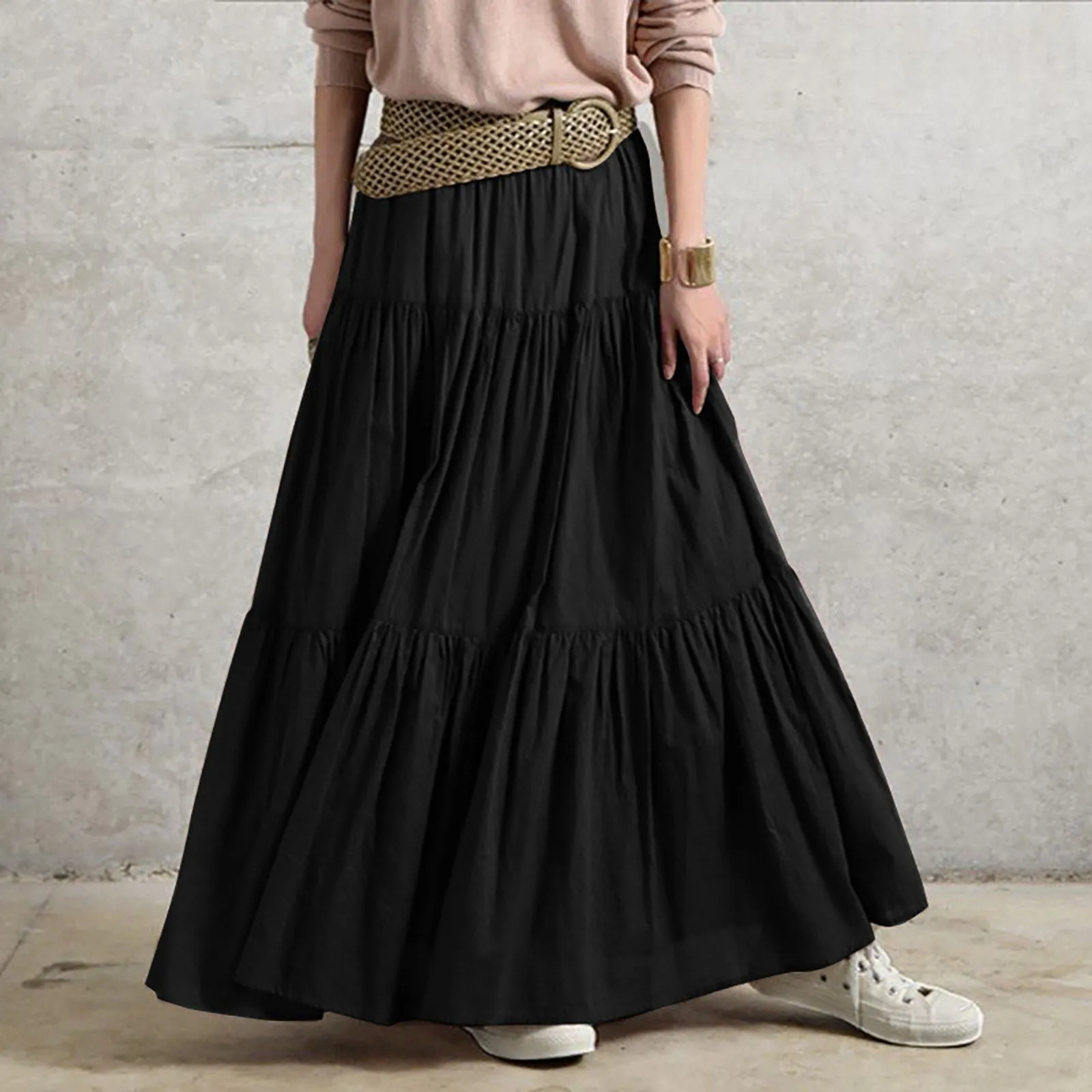 

Y2K High Waist Long Skirt Aesthetic Fairycore Vintage Pleated Skirt Gothic Harajuku Grunge Retro Ramie Cotton Skirt