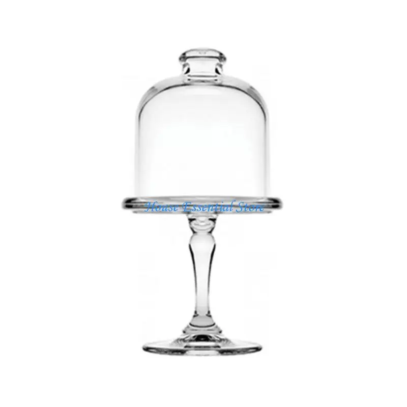 P15F Clear Glass Dessert Display Stand with Tall Base and Dome Cover for Cakes Sweet Plate and Parties Table Decoration