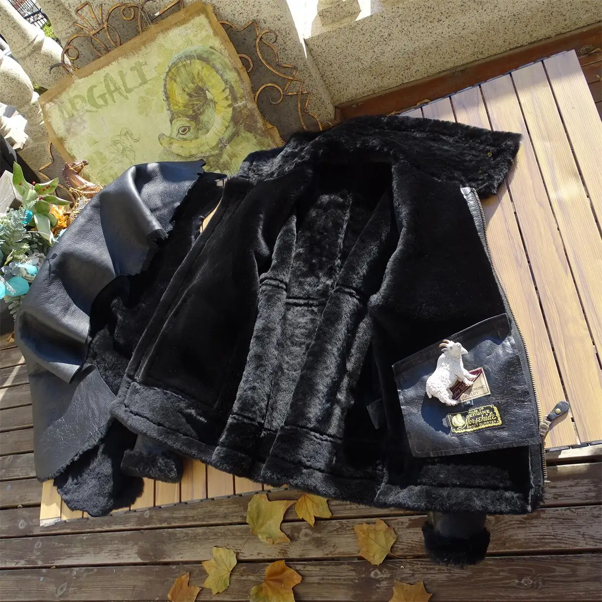 Veste en peau de mouton d'hiver noire pour homme