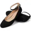 Women's Ballet Flats: Pointed Toe Low Wedge with Ankle Strap – Comfortable Dressy Shoes for Casual Parties, Business Work, and S 4