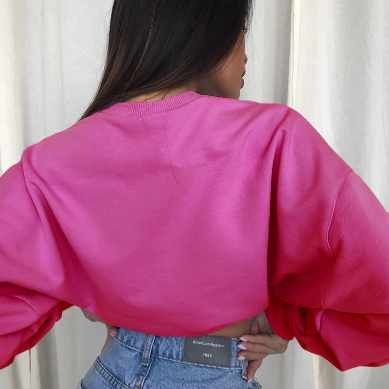 2023 New Sports Shirt Long-sleeved O-neck Cotton Pullover Crop Top Casual Loose Autumn Sweatshirt Ladies Sportswear Streetwear