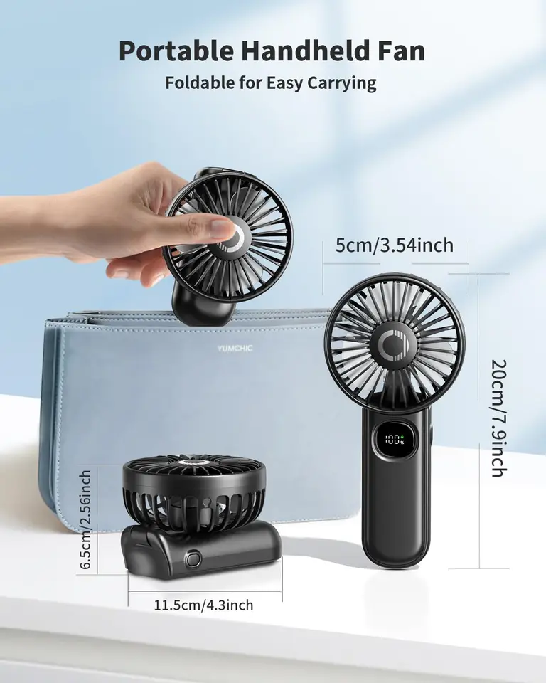 Mini Ventilatore Portatile, Ricaricabile USB Ventilatore da Scrivania a Mano Piccolo, Ventilatori Portatili a Batteria Con 5 Velocità, Ventola