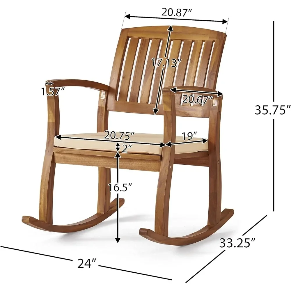 2-Pcs Set Acacia Rocking Chairs with Cushions Teak Finish portable camping chair