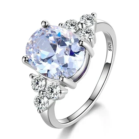 Elegant 925 Sterling Silver Zircon Ring with Multi-Colored Oval Stones – Perfect Fashion Jewelry