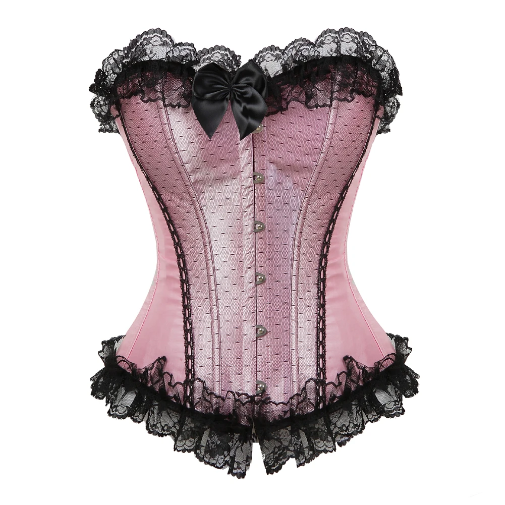Sexy Pink Leopard & Lace Corset Bustier - Plus Size Gothic Floral Lingerie