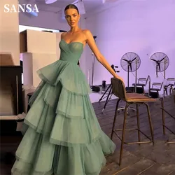 Sansa Blackish Green Ball Gown Prom Dress Strapless Vestidos De Noche Sexy Multilayer Puffy فساتين سهره فاخره 2023
