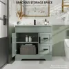 36" Bathroom Vanities Sink Combo Set, Modern Cabinet w/Wave Lines, Undermount Ceramic Sink w/Matte Black Faucet Drain 5