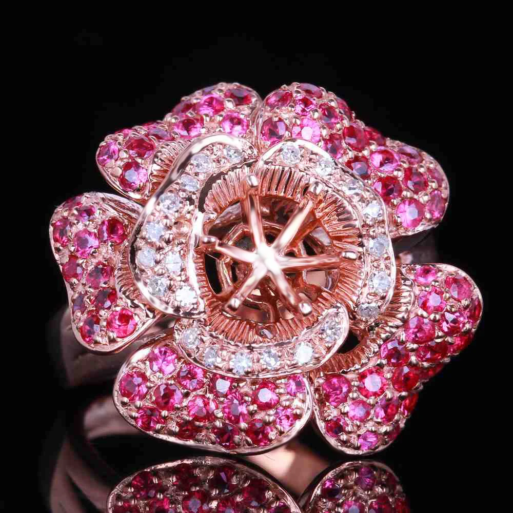 

HELON Solid 10K Rose Gold Diamonds Ring Ruby Gemstone Jewelry Semi Mount Engagement Wedding Ring Fit 6mm Round Cut