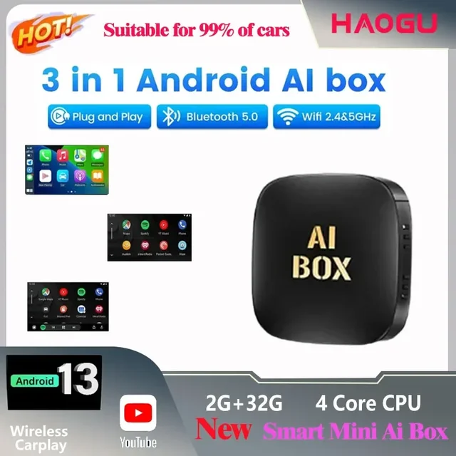 2024 New style Smart Ai Box Android 13 Android Wireless CarPlay Android Car Adapter for YouTube for Netflix smart Brain power