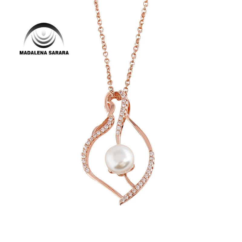 

MADALENA SARARA AAA 8mm Freshwater Pearl S925 Plated pendant chain Necklace Flower Style Two Colors Options