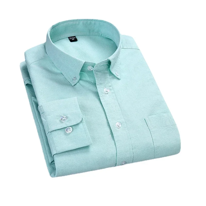 Quality 100% Cotton Oxford Shirt Men's Long Sleeve Casual Comfortable Breathable Button Pocket Men Solid Dress Shirts