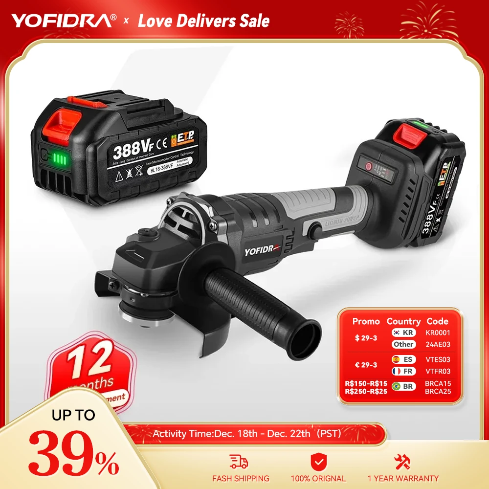 Yofidra 125Mm Smerigliatrice Angolare Senza Spazzole 3 Marce Cordless Efficiente Taglio Del Legno Lucidatura Utensile Elettrico Per Batteria Makita 18