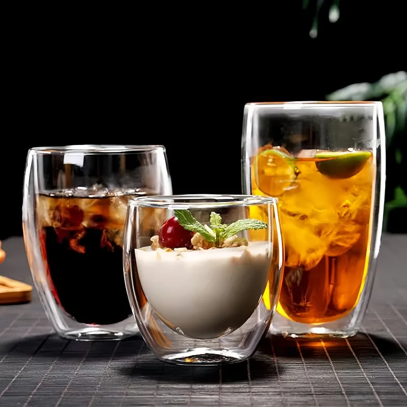 Double Wall Insulated Glass Cup Clear Espresso Coffee Beer Tea Milk Whiskey Drinkware Handmade