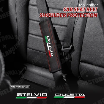 2 pezzi Car Styling per Stelvio Giulietta Giulia Italia Logo Cintura di sicurezza per auto in pelle Spallacci Accessori