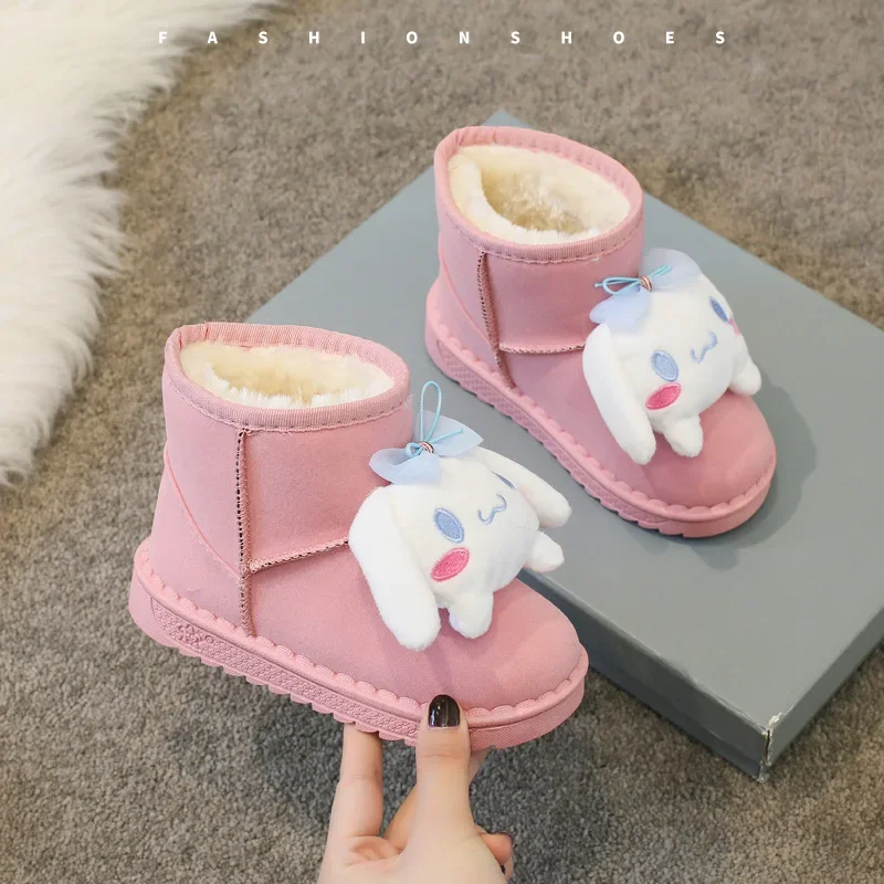 

New Cashmere Thickened Melodys Snow Boots for Winter Kawaii Girls and Boys Cartoon Pink Warm Cotton Shoes Gift for Kids