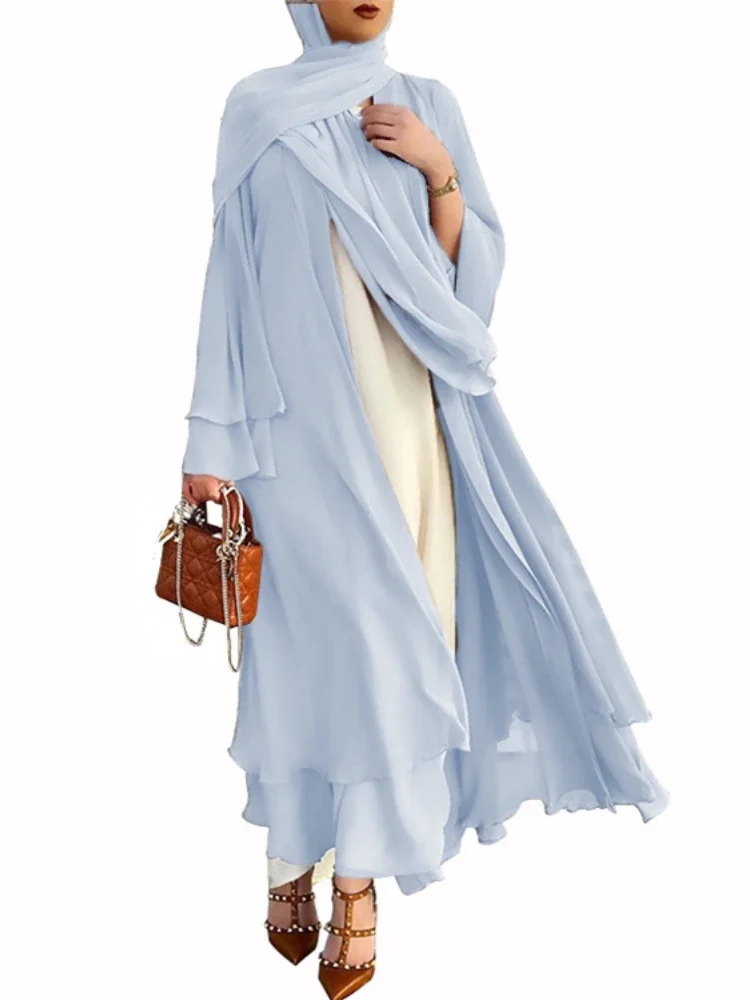 Plain Chiffon Kimono Abaya Dubai Muslim Hijab Dress Open Abayas for Women Arabic Turkey Ramadan Eid Islam Clothing Kaftan Robe