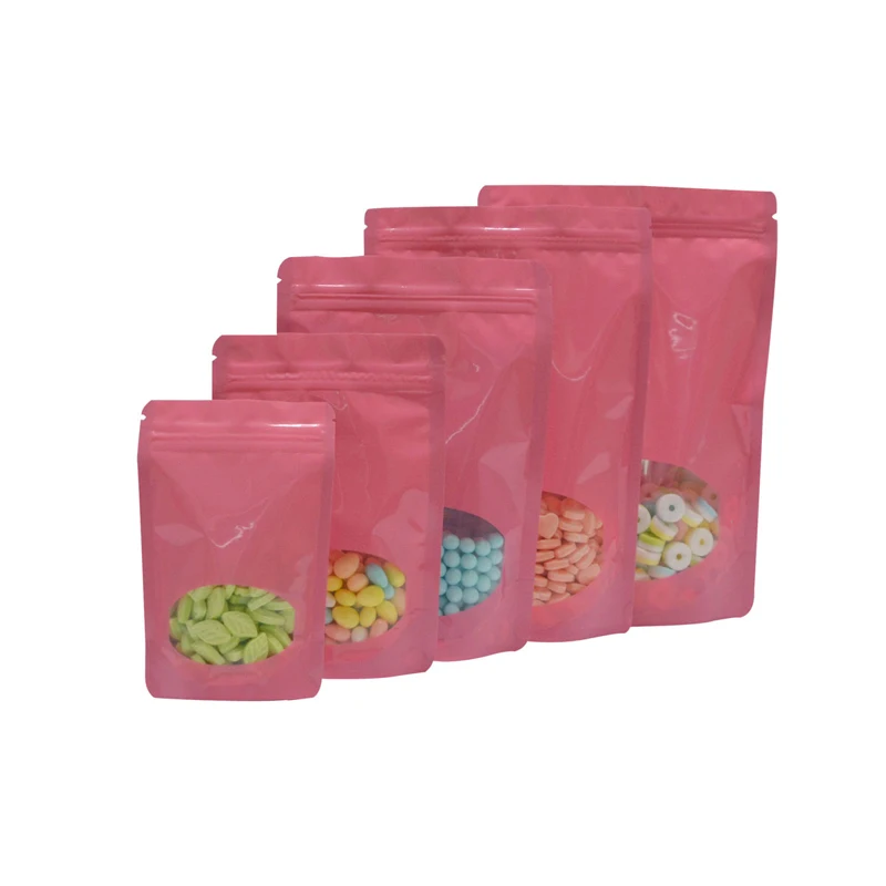 Clear Window 100 Pcs 1g-3.5g-28g Stand Up Zip Lock Bag Food Storage Colors Pouches Reusable Food Plastic Bag Glossy Color bag 3