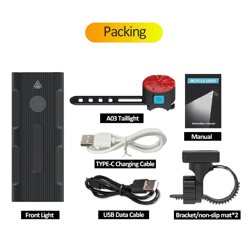 Bike Light Set Front Light with Taillight USB Rechargeable 5200mAh Motor Bike Headlight Protable Power Bank Flashlight LED Lamp