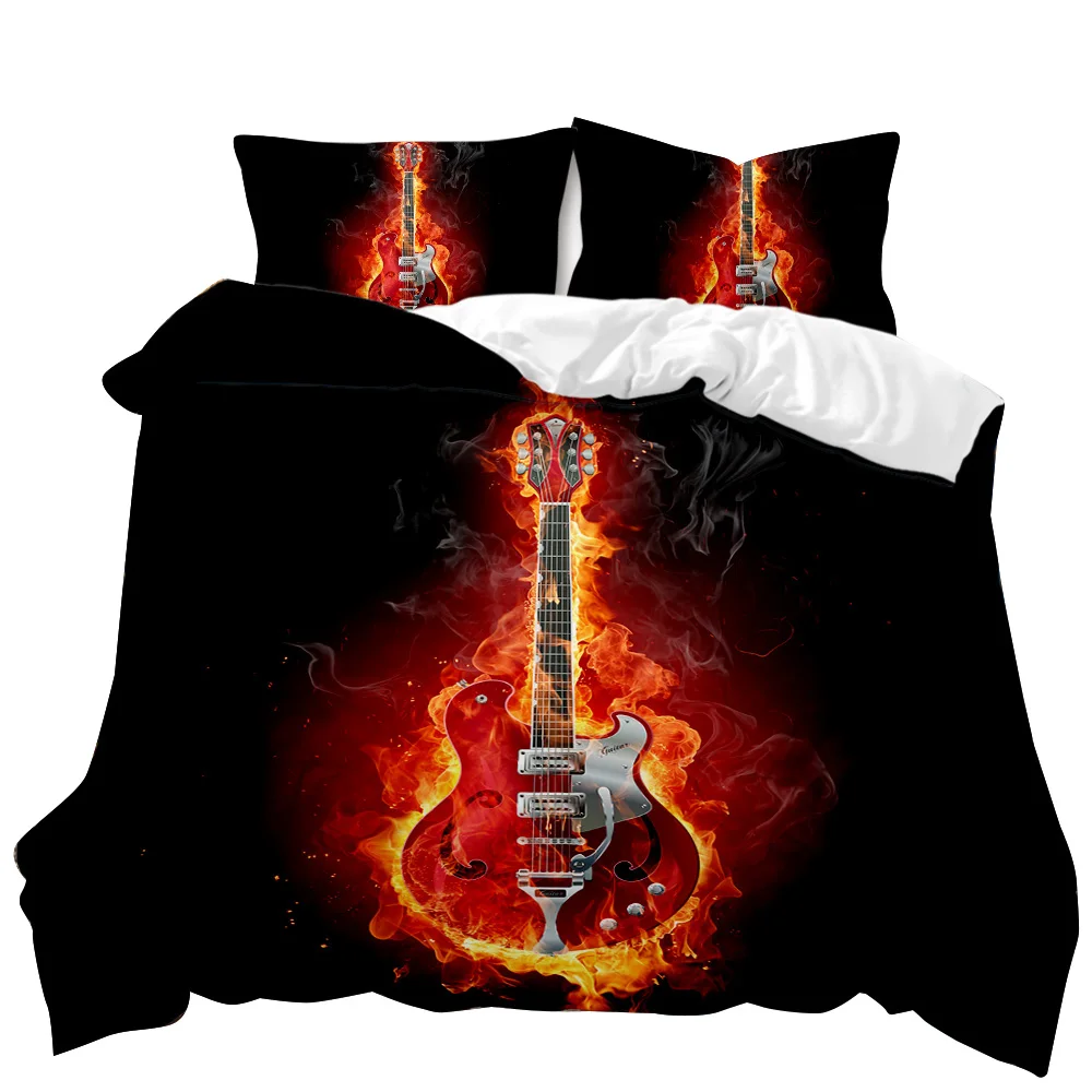 

Guitar Duvet Cover Set Electric Guitar In Burning Musical Creativity Concept Music Double Queen King Size Polyester Qulit Cover