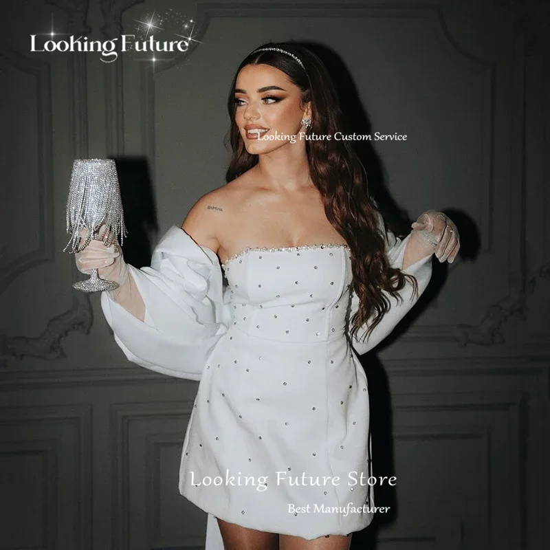 Vintage Sheath Short Wedding Dress Simple Strapless Pleat Crystal Off Shoulder Short Bridal Dress Sexy Backless 2025 Customized 14 Sdcb4a9b32d054efeb6f1243f5a241447P